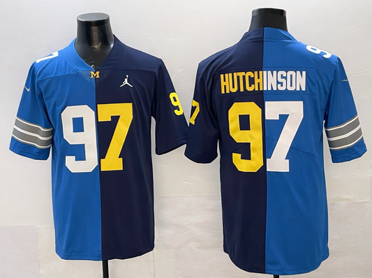 Aidan Hutchinson Detroit Lions Michigan Wolverines Split Jersey - Blue Navy